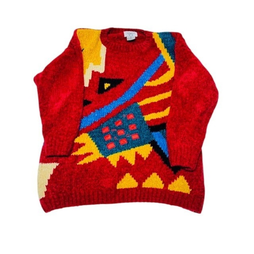 Vintage 80/90s Cervelle Geometric Chenille Sweater M Y2K Abstract Retro